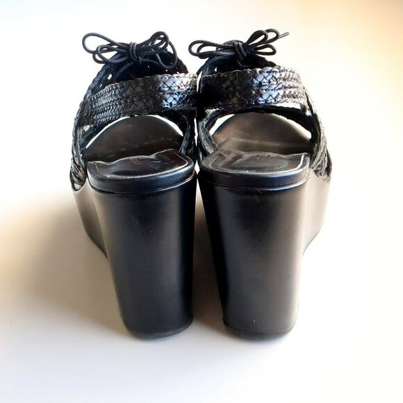 Stephane Kelian Black Leather Platform Wedge Heel Lace Up Sandals / Summer Shoes - Picture 7 of 16